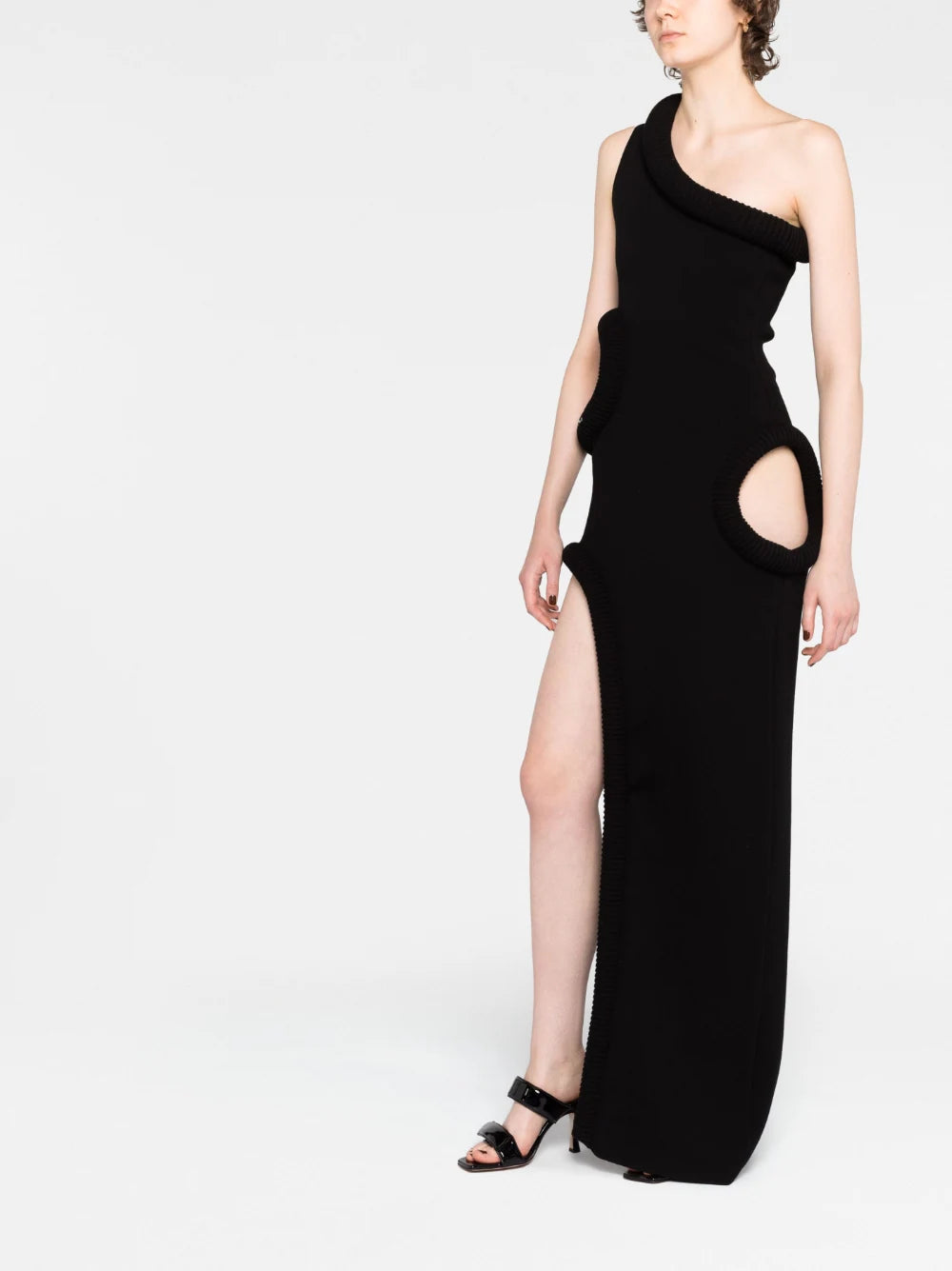 OFF-WHITE WOMEN Tubolar Asymmetric Long Dress Black - MAISONDEFASHION.COM