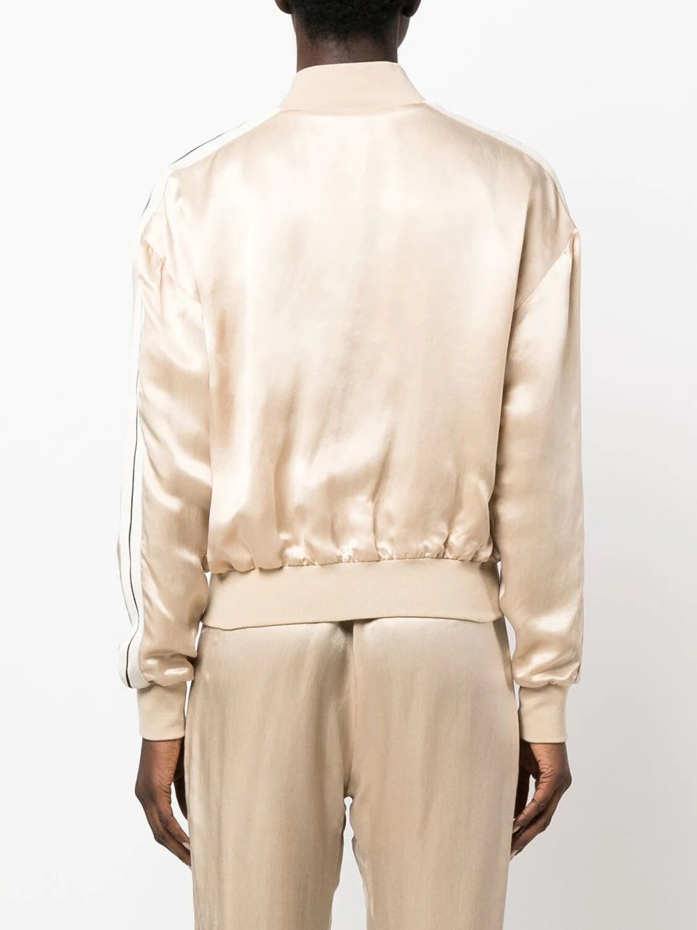 PALM ANGELS WOMEN Luxury Track Bomber Jacket Beige - MAISONDEFASHION.COM