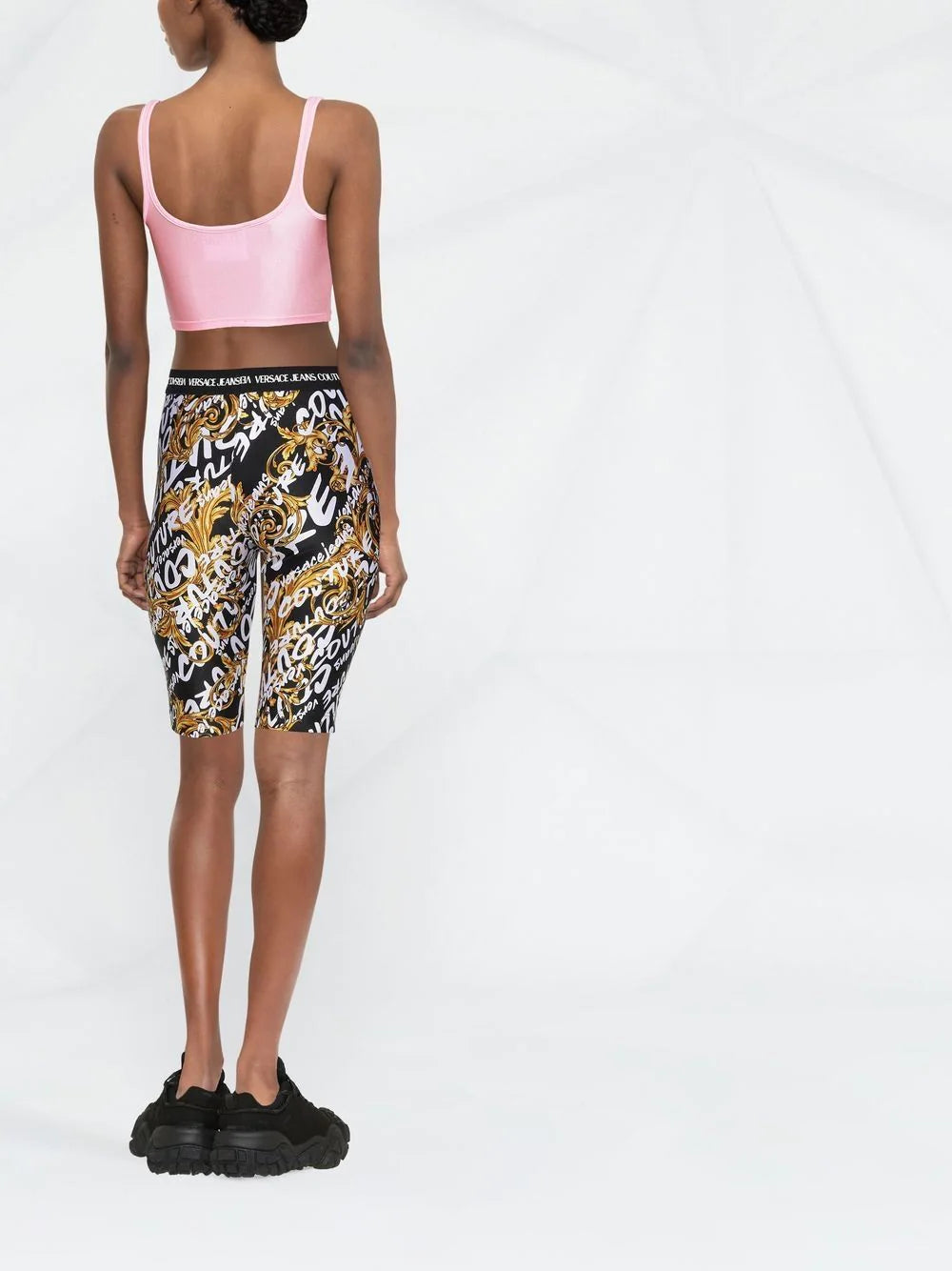 VERSACE WOMEN Baroque Print All Over Logo Shorts Black - MAISONDEFASHION.COM