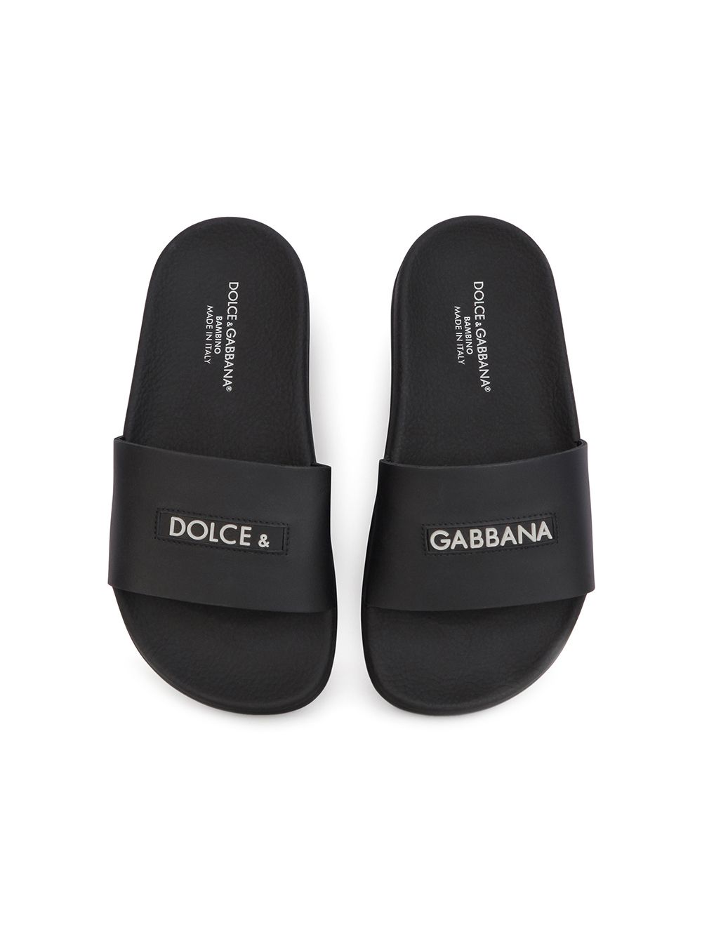 DOLCE & GABBANA KIDS Logo-print round-toe slides Black - MAISONDEFASHION.COM