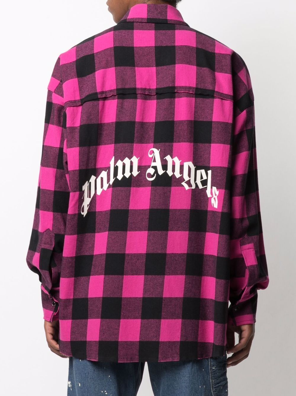 PALM ANGELS Check Print Logo Shirt Pink - MAISONDEFASHION.COM