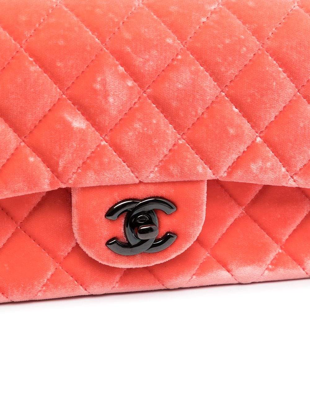 Chanel Pre-Loved 2015 Classic CC Velvet Flap Bag Orange