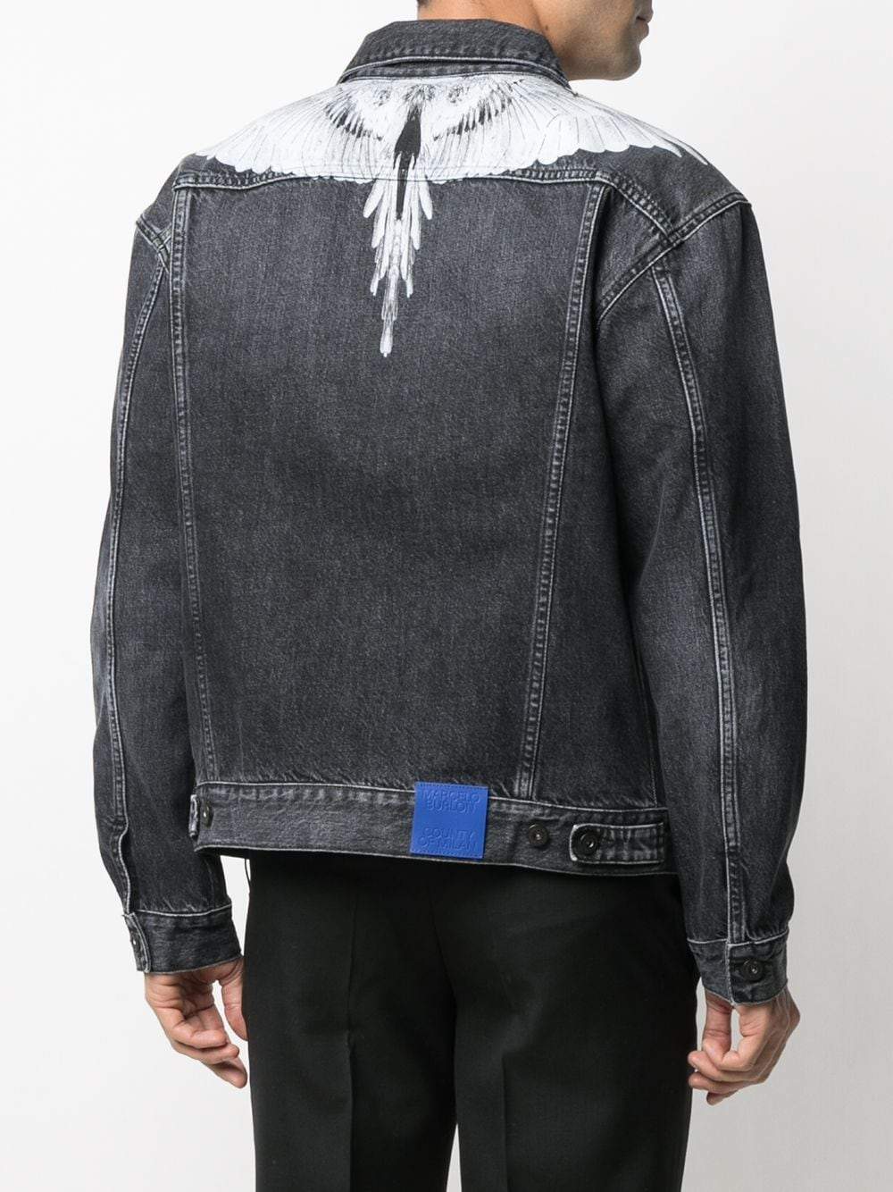 MARCELO BURLON White Wings Print Denim Jacket Black
