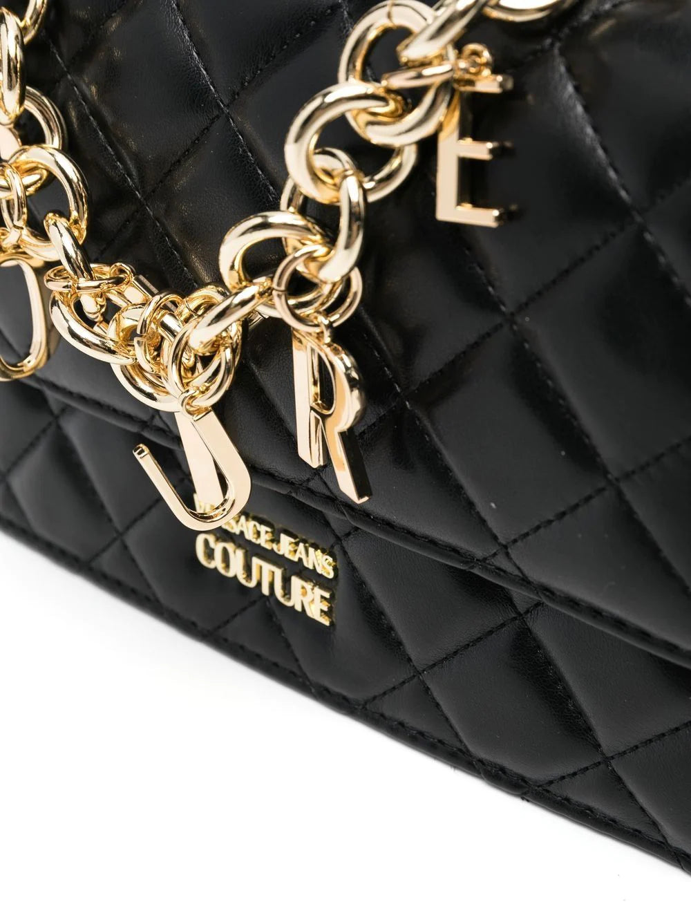 VERSACE WOMEN Logo Chain Quilted Crossbody Bag Black - MAISONDEFASHION.COM