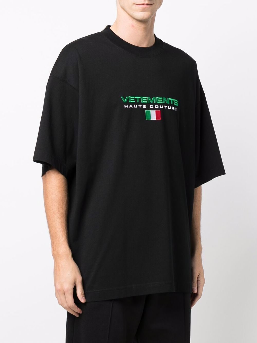 VETEMENTS Embroidered flag logo cotton T-shirt Black - MAISONDEFASHION.COM