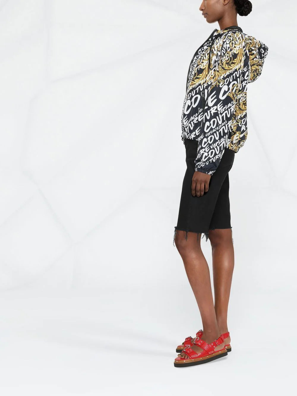 VERSACE WOMEN Baroque Print All Over Logo Zip Up Jacket Black - MAISONDEFASHION.COM