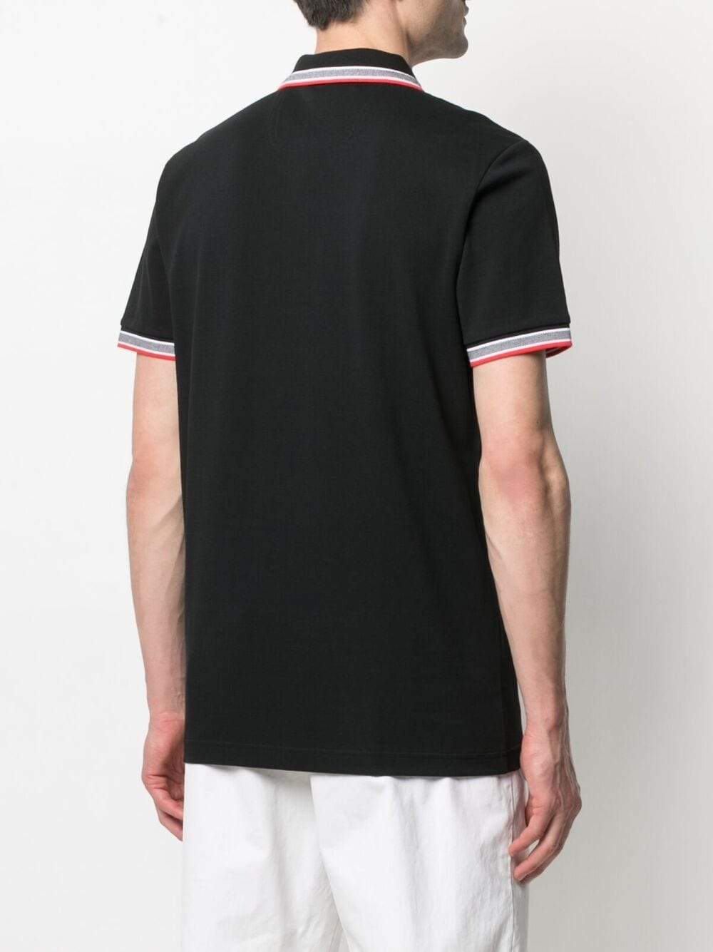 BOSS Logo Striped Trim Polo Shirt Black - MAISONDEFASHION.COM