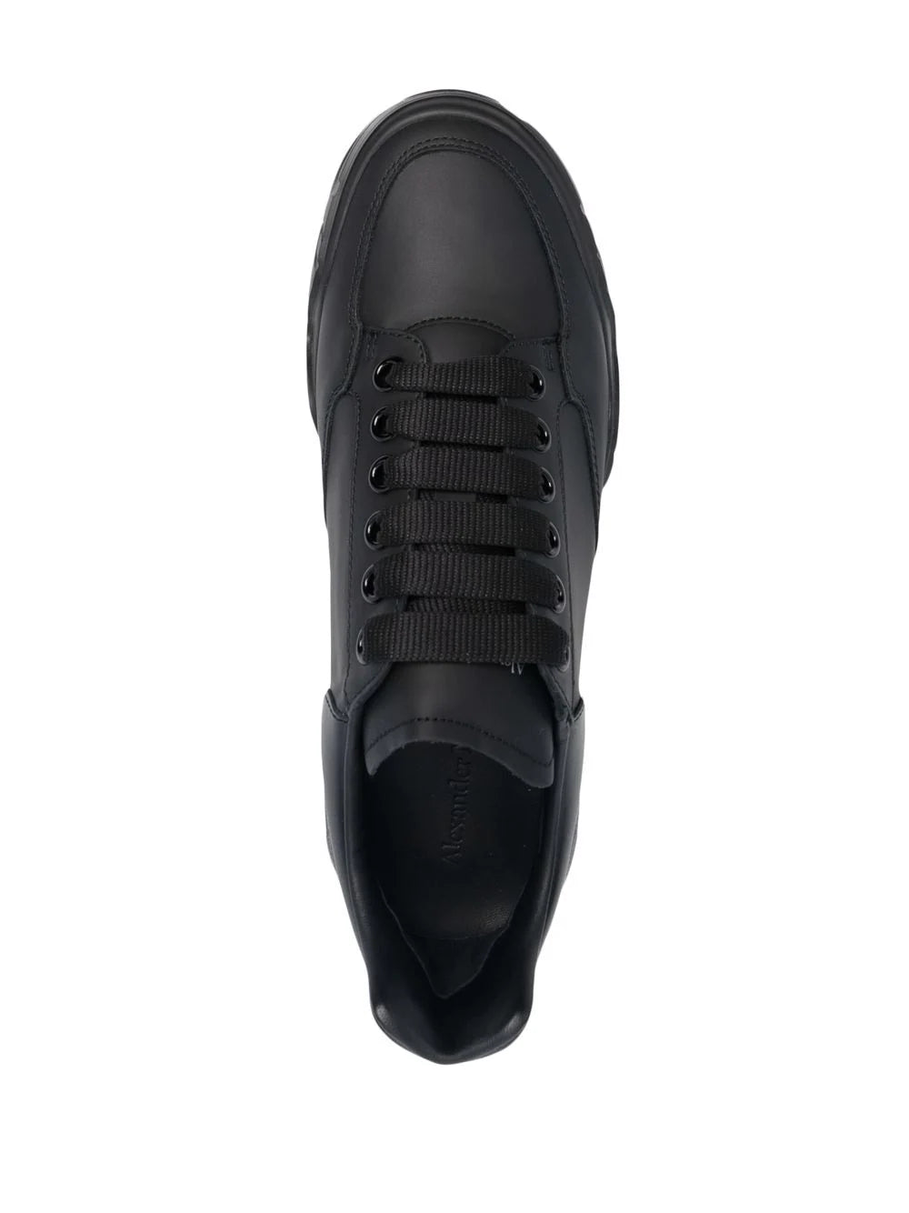 Alexander McQueen Court Leather Low Top Sneakers Black/Black - MAISONDEFASHION.COM