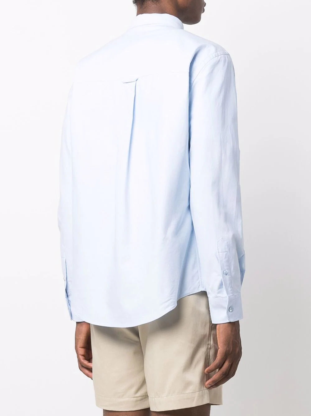 AMI PARIS Button-Down Logo Shirt Sky Blue - MAISONDEFASHION.COM