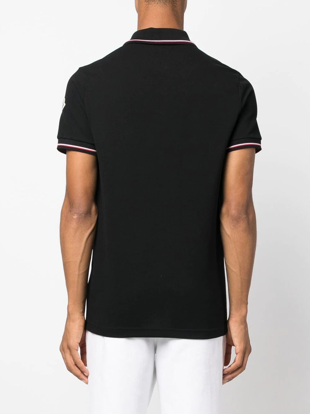 MONCLER Logo Collar Polo Shirt Black - MAISONDEFASHION.COM