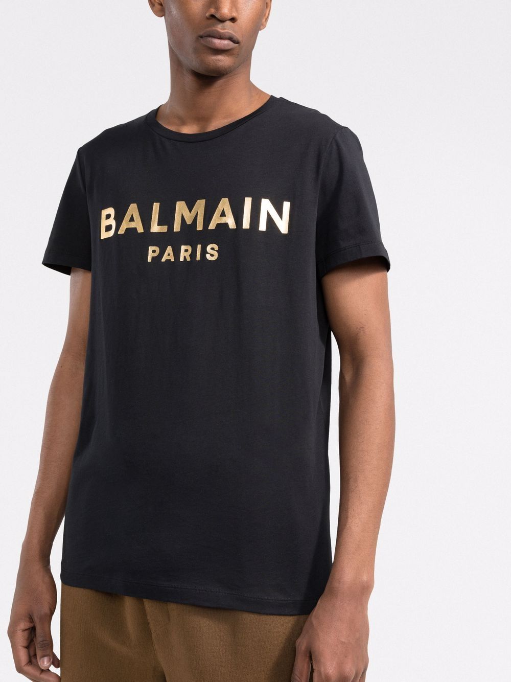 BALMAIN Metallic logo-print cotton T-shirt Black - MAISONDEFASHION.COM