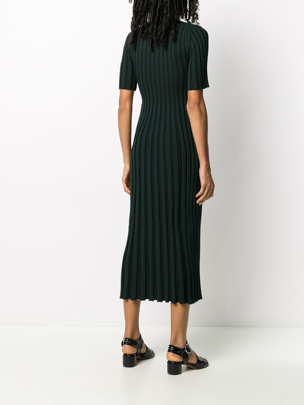 KENZO WOMEN Pleated Ribbed Dress Dark Green