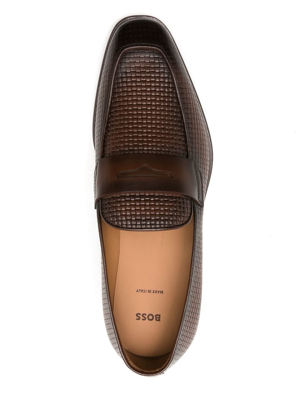 BOSS Lisbon woven leather loafers Brown - MAISONDEFASHION.COM