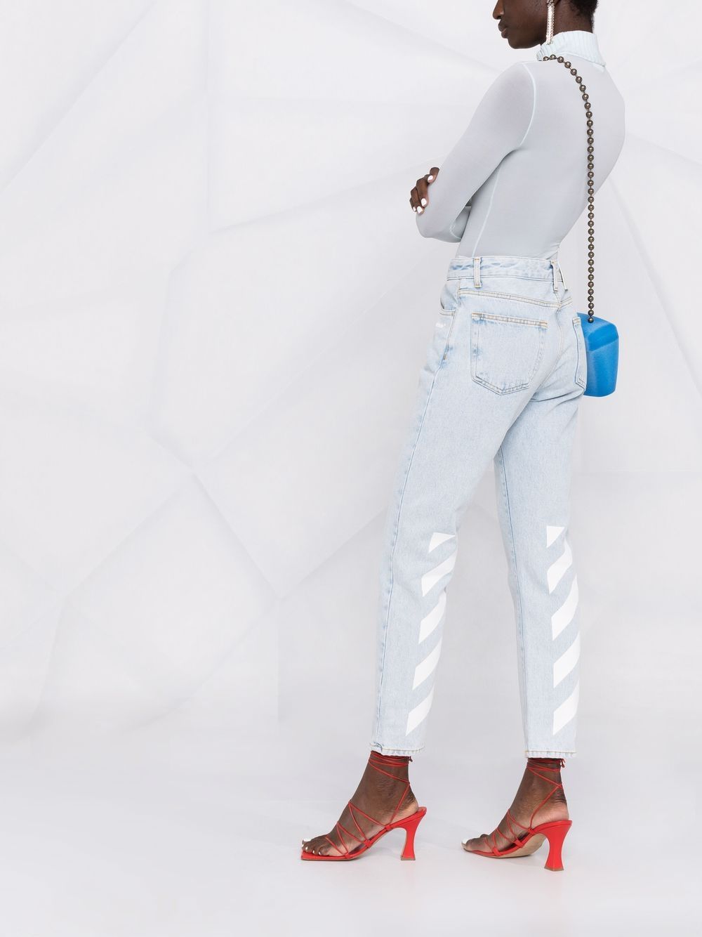 OFF-WHITE WOMEN Diag Straight Leg Light Blue Jeans - MAISONDEFASHION.COM