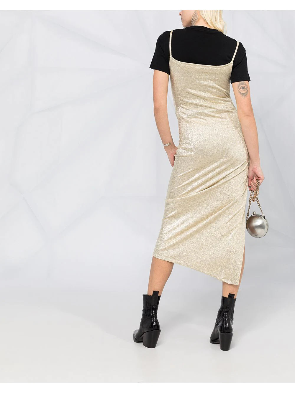 PACO RABANNE Metallic Strap Dress Gold - MAISONDEFASHION.COM