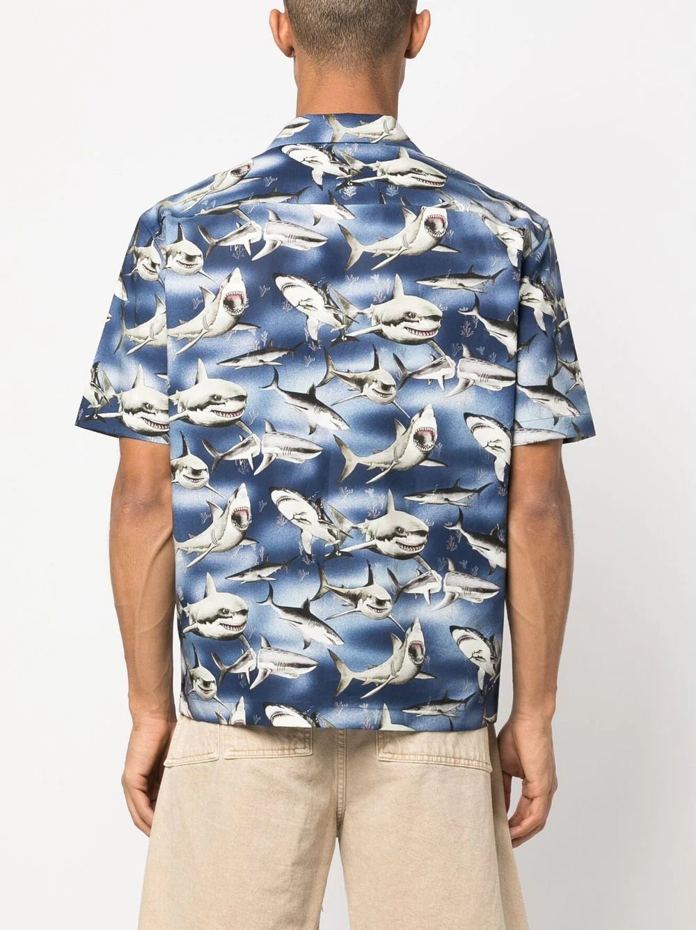 PALM ANGELS Shark Bowling Shirt Blue/Black - MAISONDEFASHION.COM