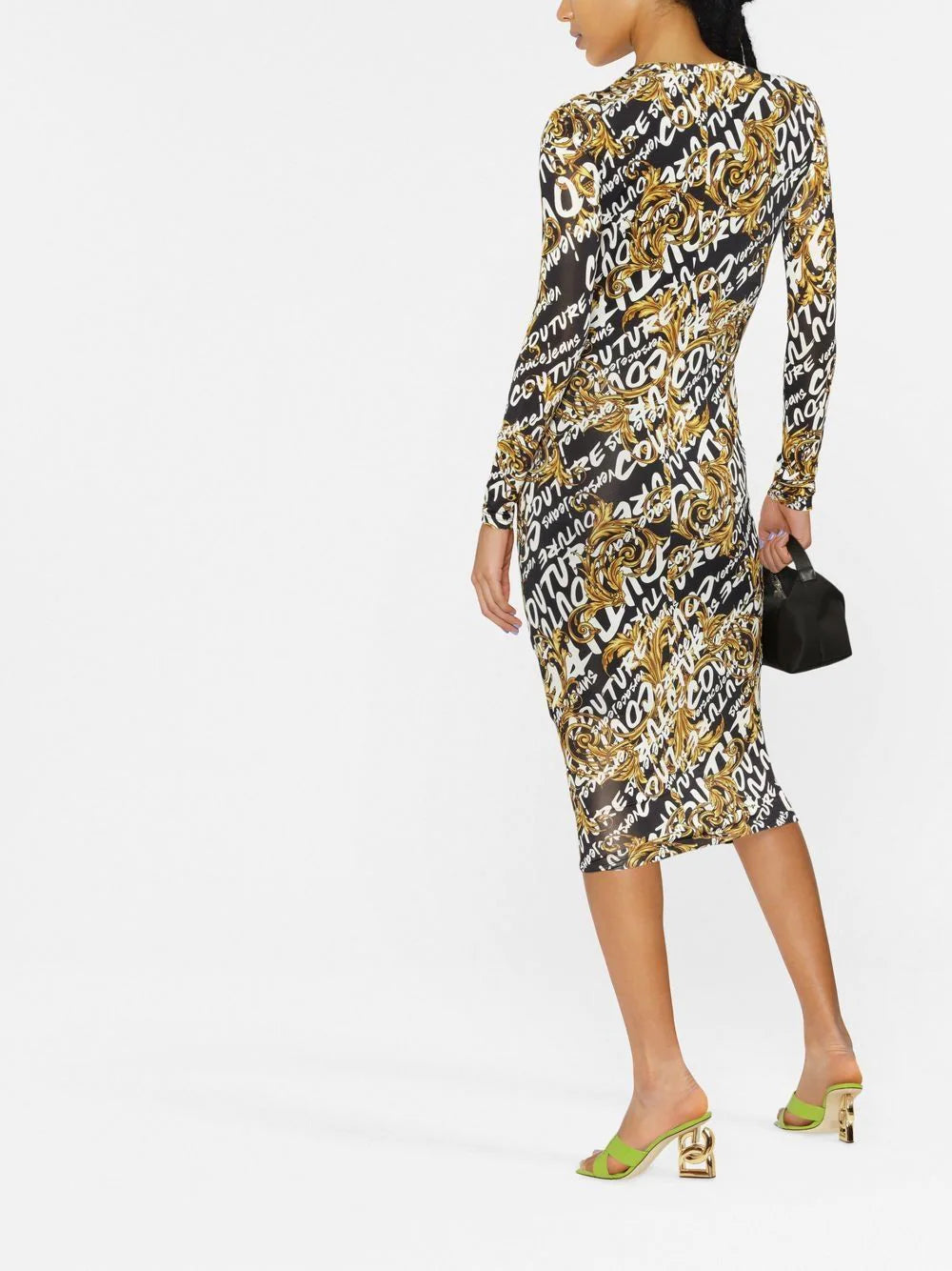 VERSACE WOMEN Baroque Print All Over Logo Dress Black - MAISONDEFASHION.COM