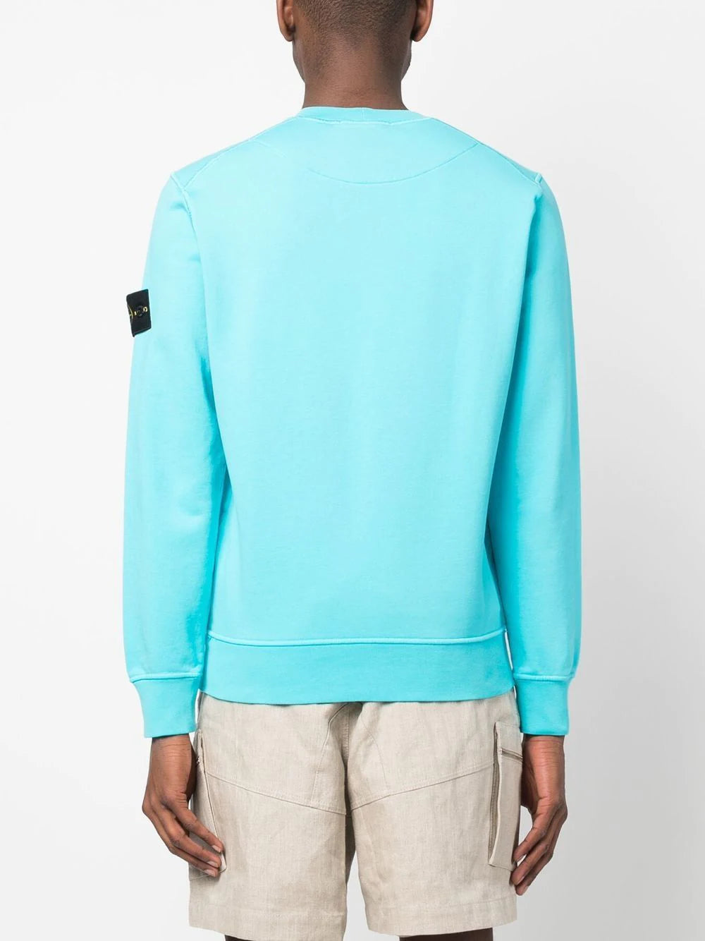 STONE ISLAND Logo Patch Cotton Sweatshirt Blue - MAISONDEFASHION.COM