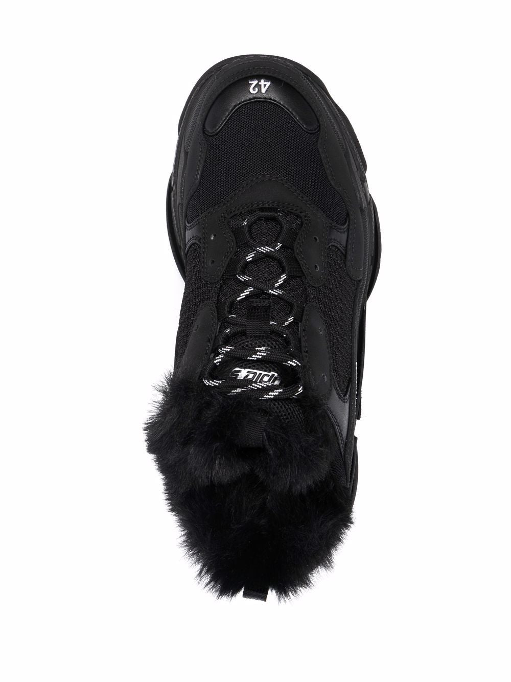 BALENCIAGA Triple S Fur Sneakers Black - MAISONDEFASHION.COM