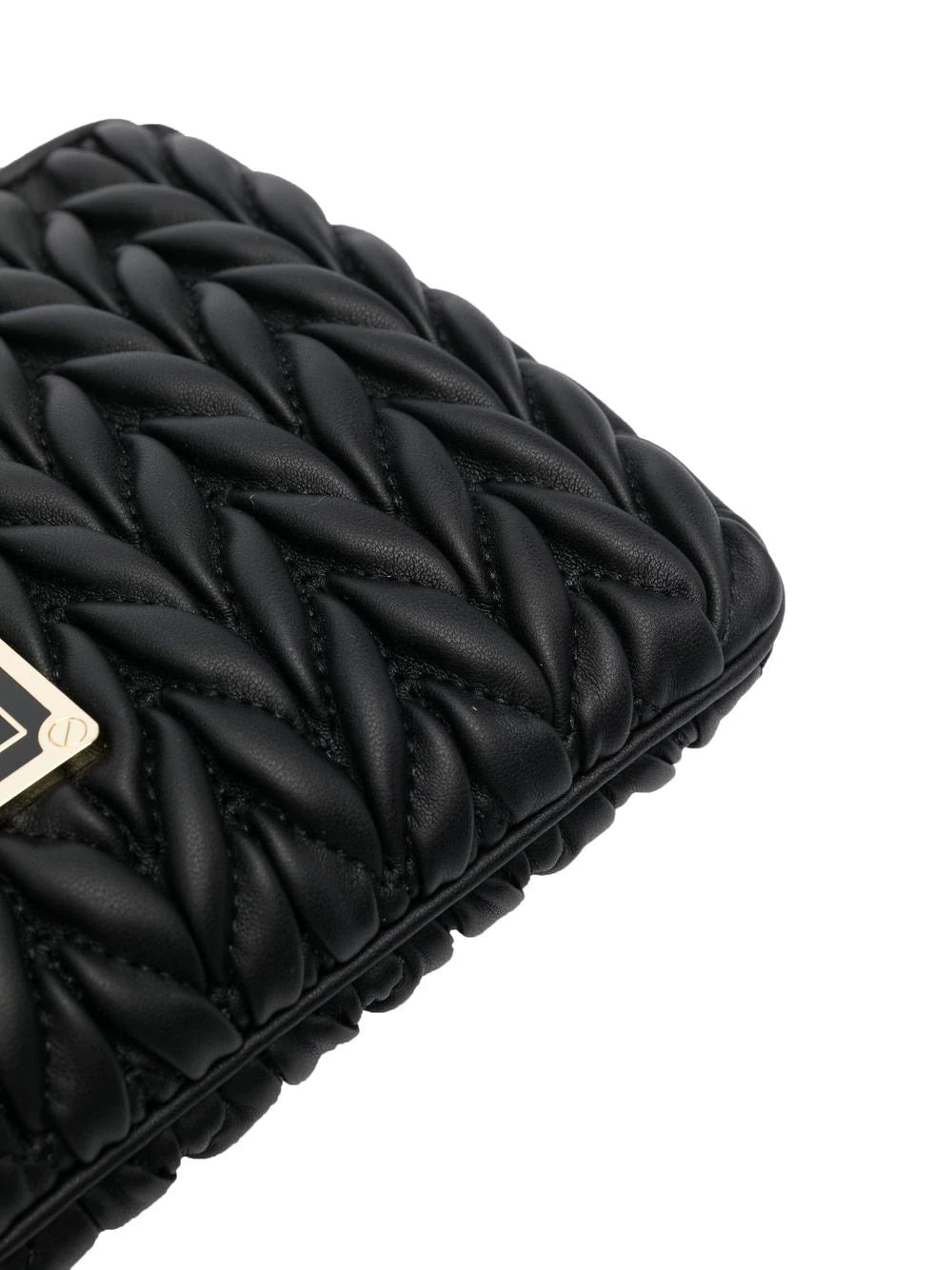 VERSACE WOMEN Logo Plaque Crunchy Quilted Crossbody Bag Black/Gold - MAISONDEFASHION.COM