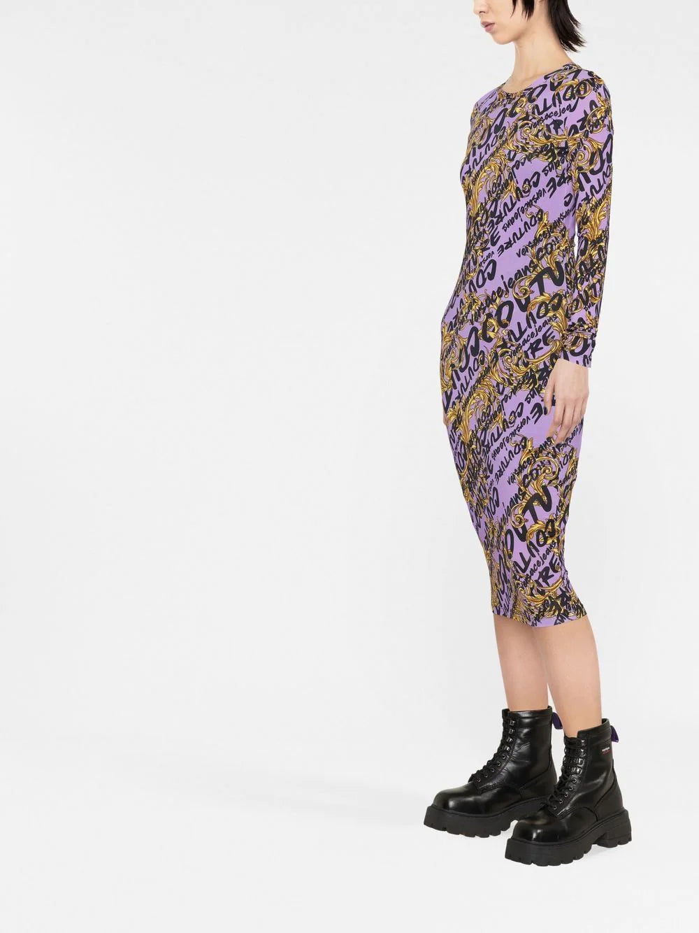 VERSACE WOMEN Baroque Print All Over Logo Dress Pink - MAISONDEFASHION.COM