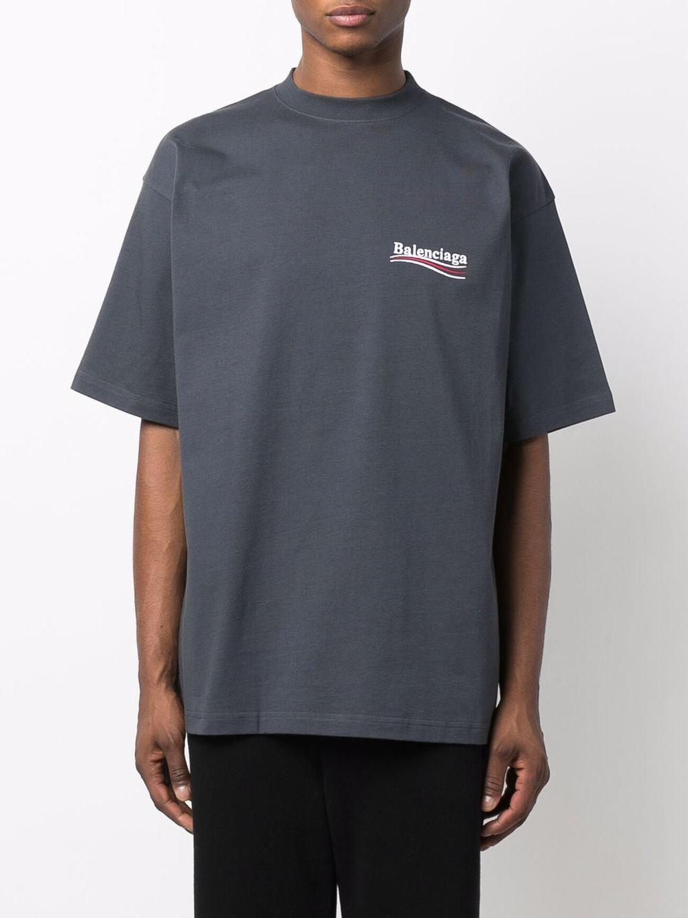 BALENCIAGA Large Fit T-Shirt Dark Grey/White - MAISONDEFASHION.COM
