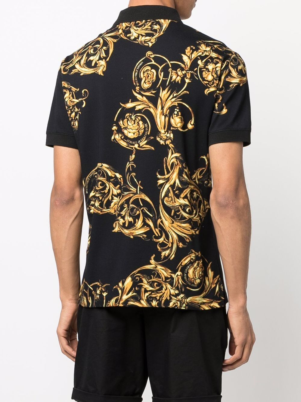 VERSACE Baroque Print Polo Shirt Black - MAISONDEFASHION.COM