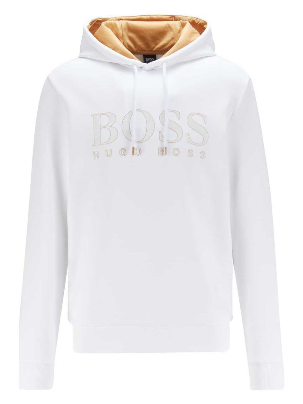 BOSS Logo Sweatshirt with Gold Lining White - MAISONDEFASHION.COM