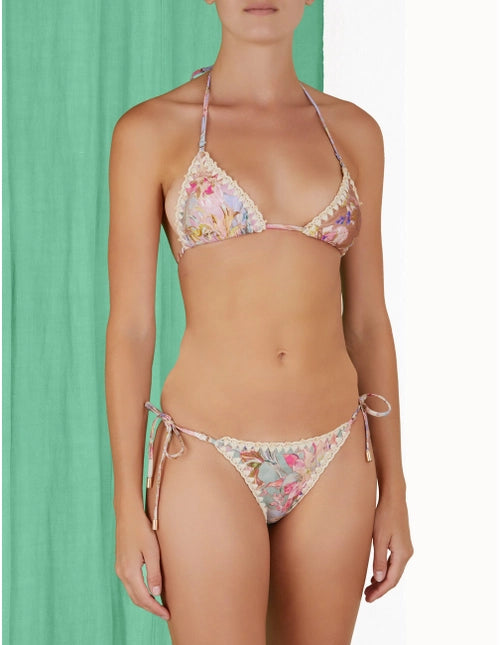 ZIMMERMANN Cira Spliced Crochet Bikini in Spliced Pink - MAISONDEFASHION.COM