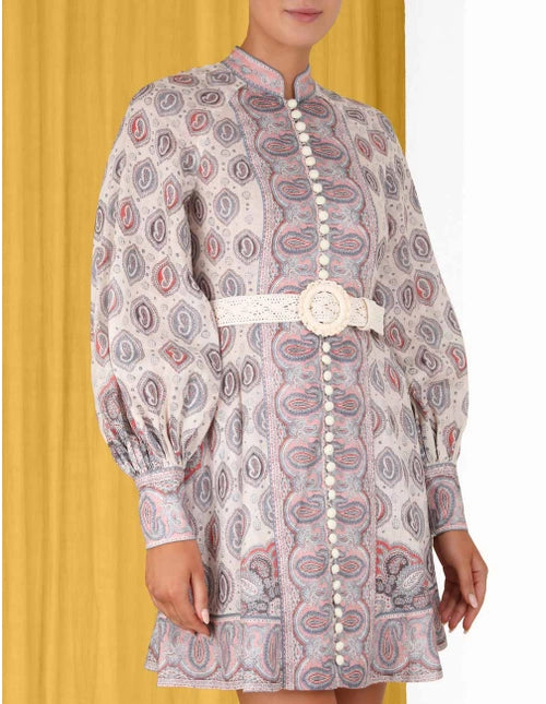 ZIMMERMANN Vitali Button Up Mini Dress Ivory Paisley - MAISONDEFASHION.COM