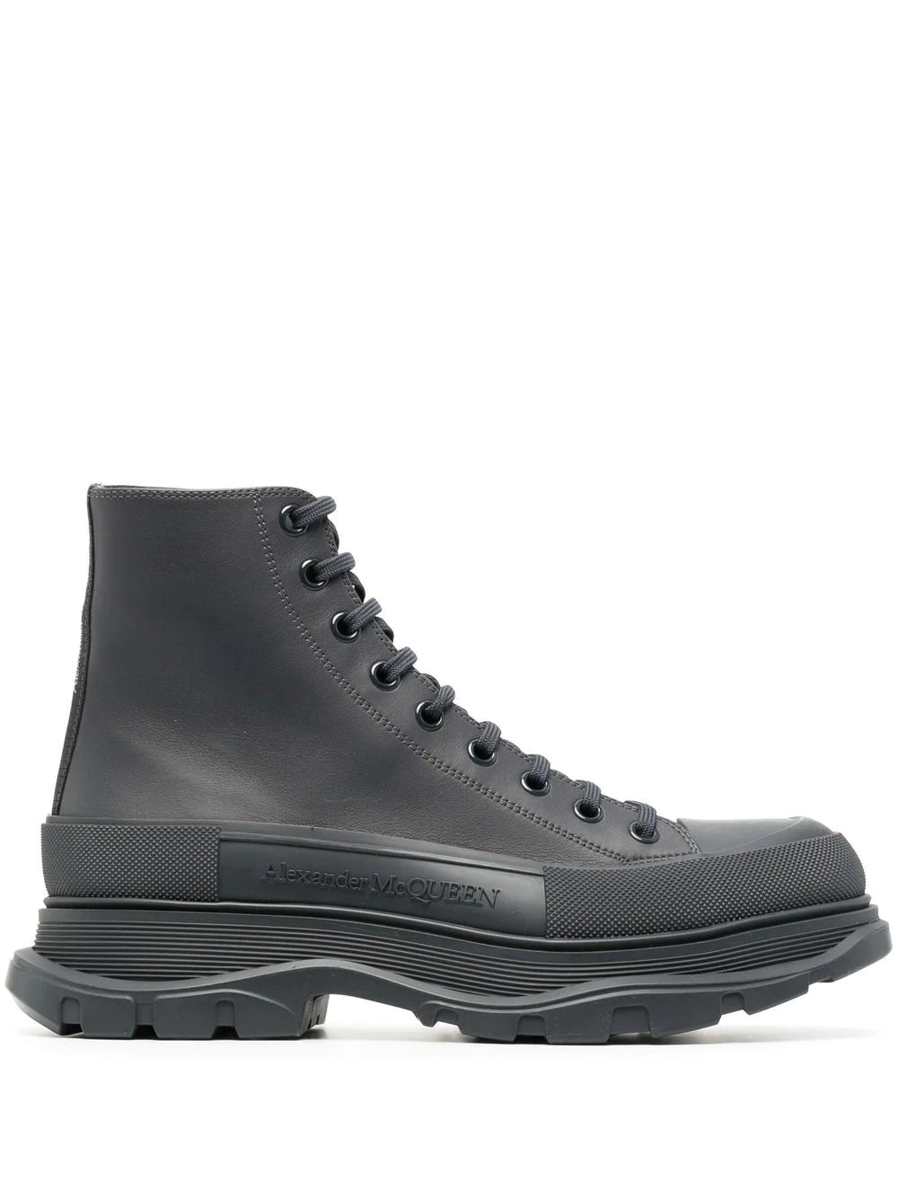 ALEXANDER MCQUEEN Ankle Lace-up Design Boots Charcoal - MAISONDEFASHION.COM