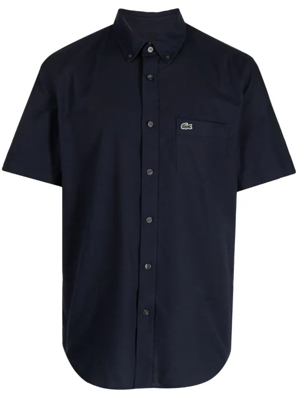 LACOSTE Short Sleeve Woven Shirt Navy - MAISONDEFASHION.COM