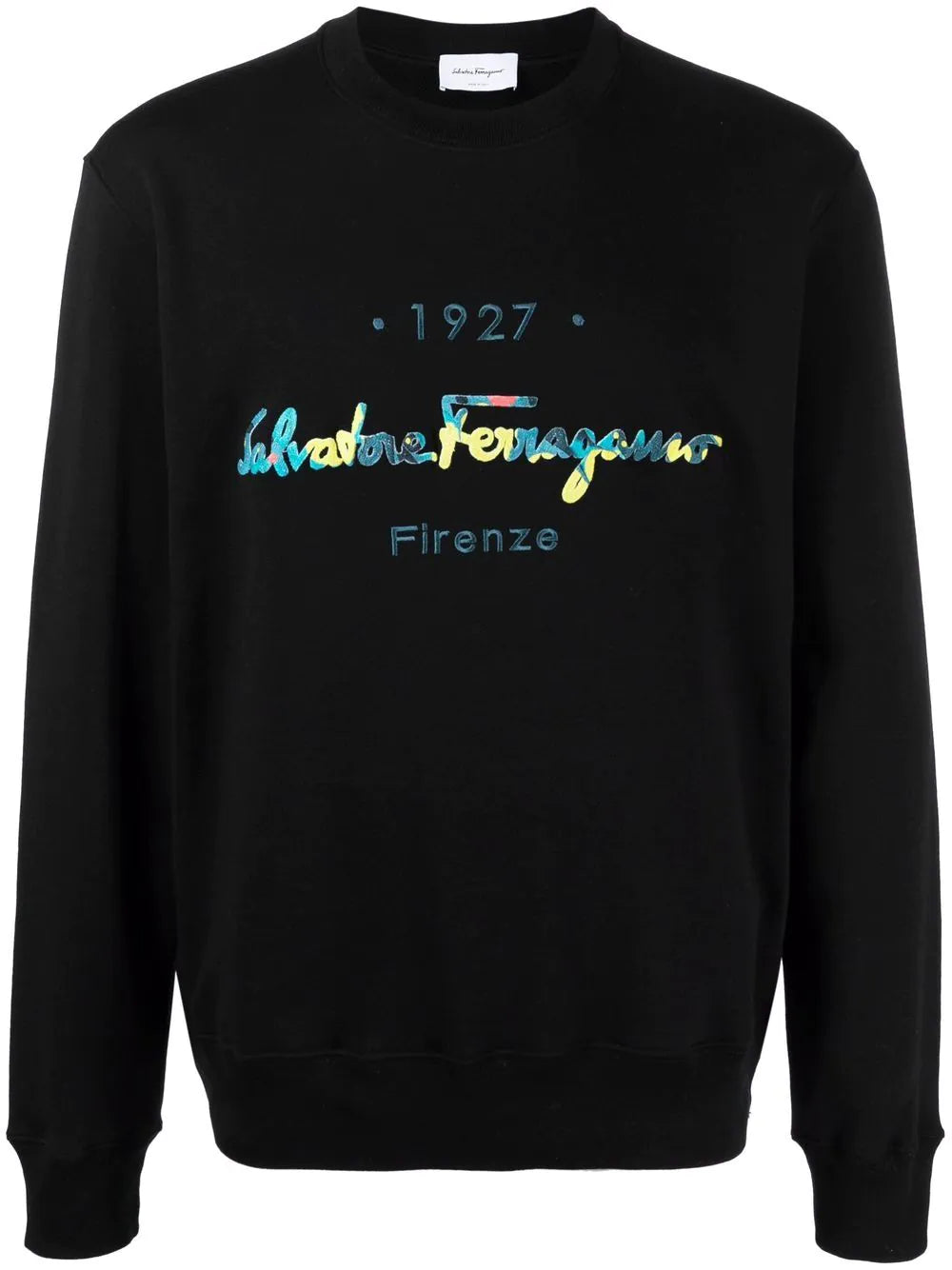 SALVATORE FERRAGAMO Logo Embroidered Crewneck Sweatshirt Black - MAISONDEFASHION.COM