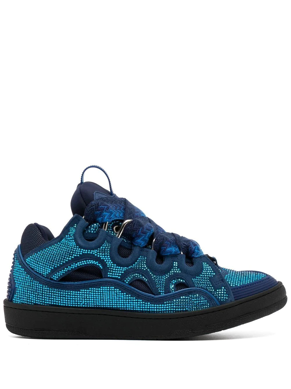 LANVIN Curb Leather and Rhinestone Sneakers Majorelle Blue