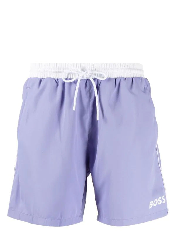 BOSS Logo-print Swim Shorts Light Purple - MAISONDEFASHION.COM