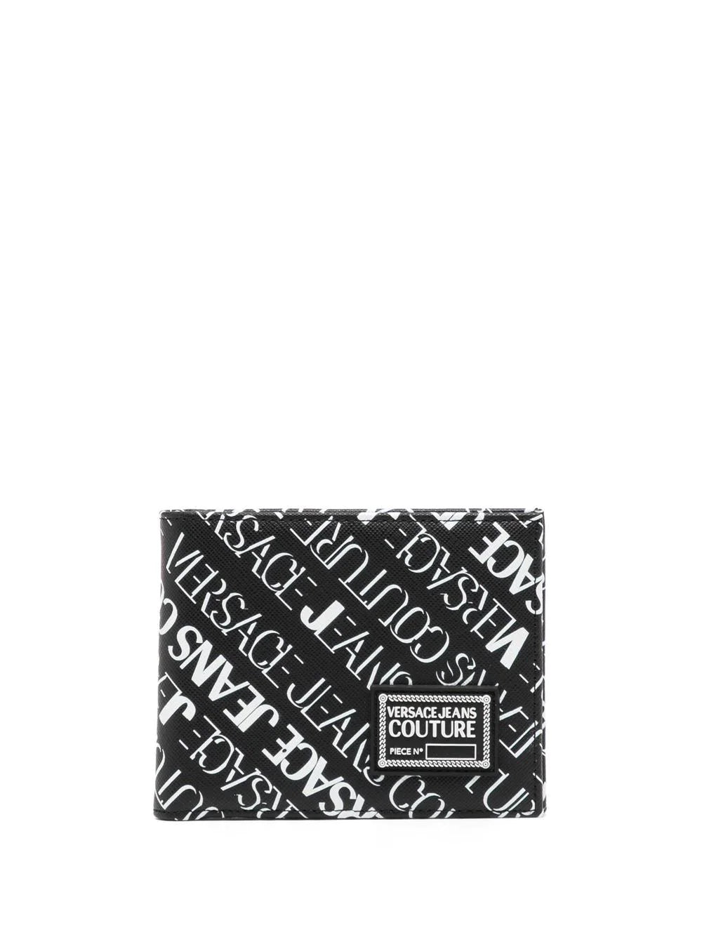 VERSACE Logo Print Leather Wallet Black/White - MAISONDEFASHION.COM