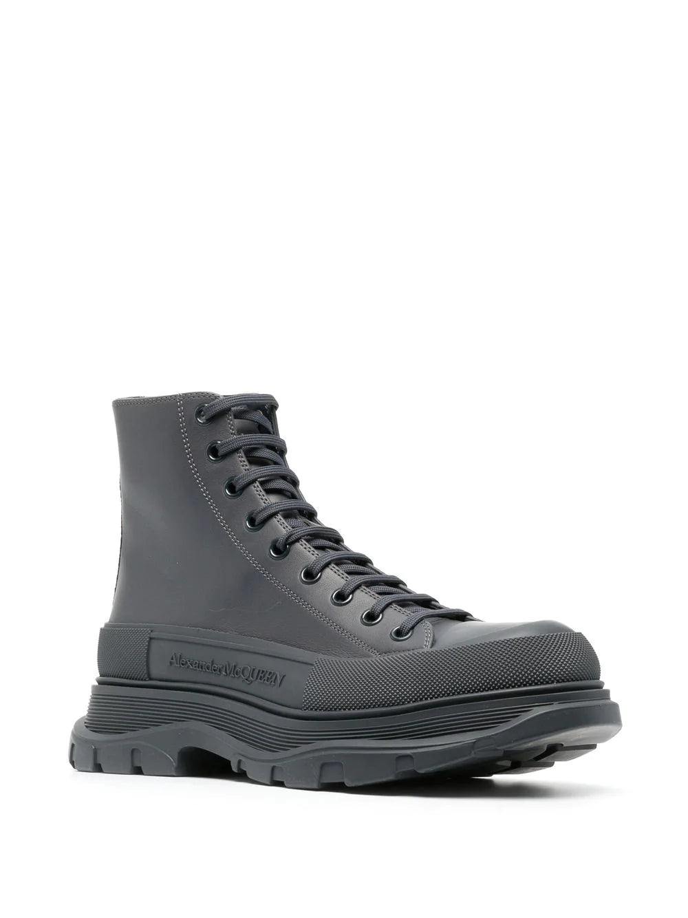 ALEXANDER MCQUEEN Ankle Lace-up Design Boots Charcoal - MAISONDEFASHION.COM