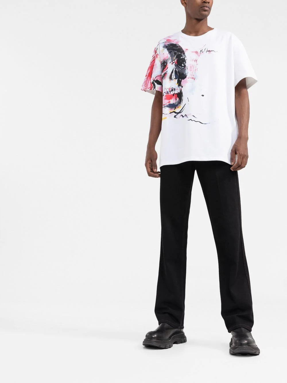 ALEXANDER MCQUEEN Skull Print Cotton T-shirt White/Multicolour - MAISONDEFASHION.COM