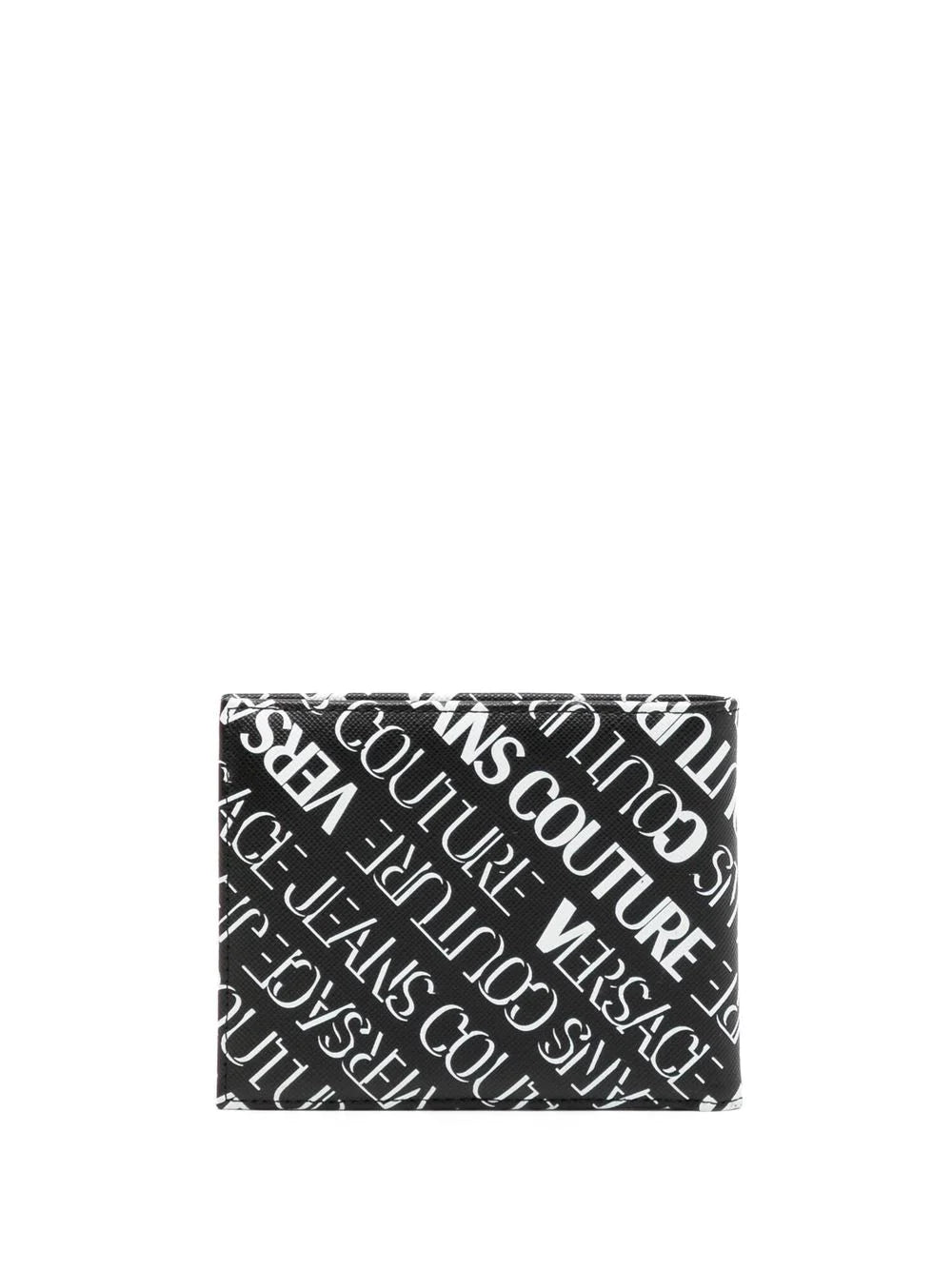 VERSACE Logo Print Leather Wallet Black/White - MAISONDEFASHION.COM