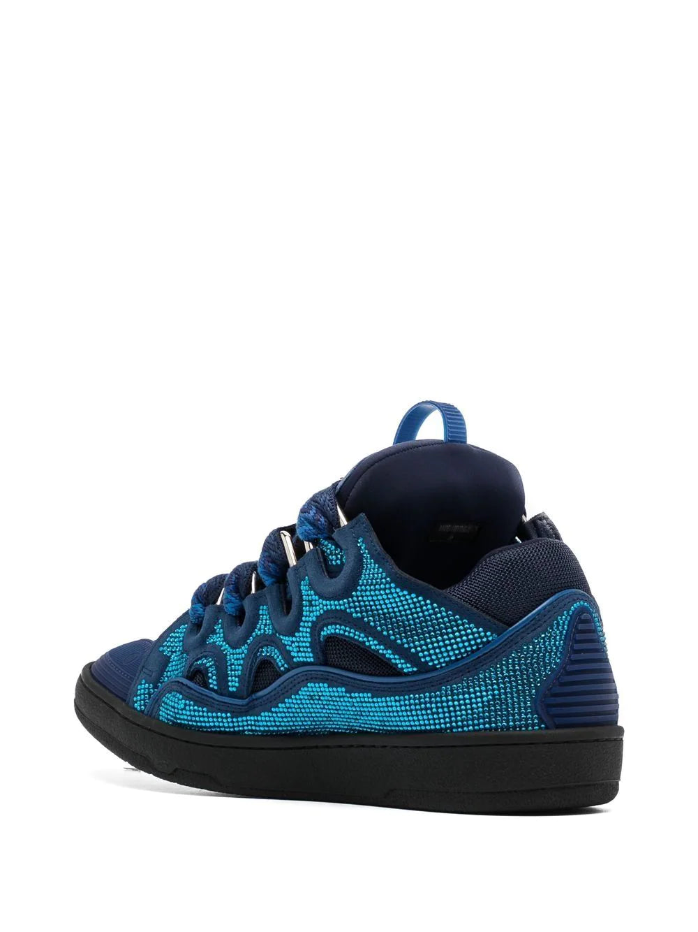 LANVIN Curb Leather and Rhinestone Sneakers Majorelle Blue - MAISONDEFASHION.COM