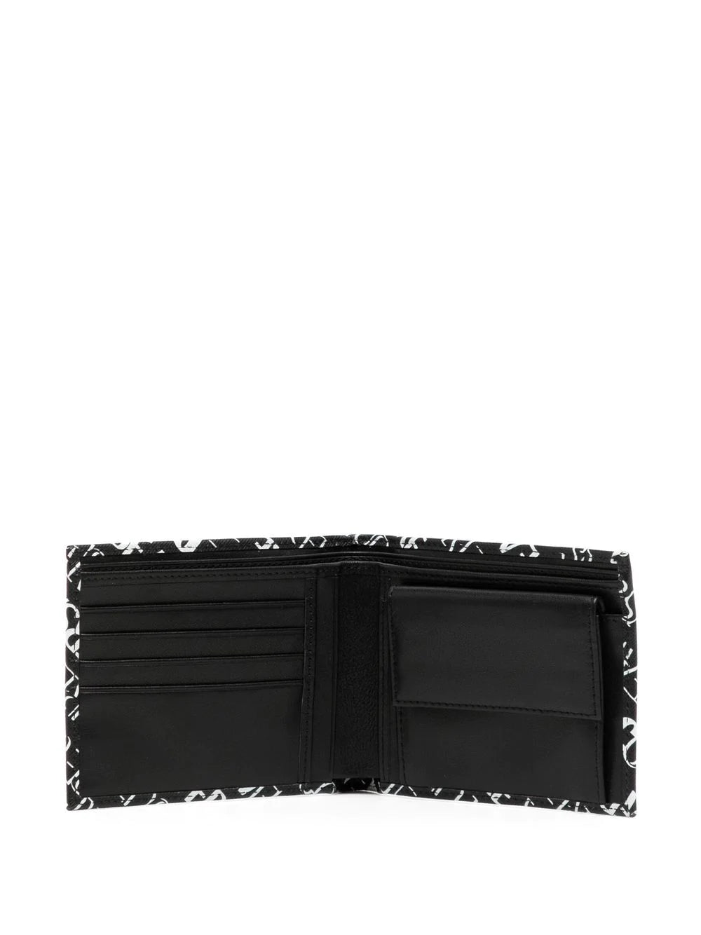 VERSACE Logo Print Leather Wallet Black/White - MAISONDEFASHION.COM