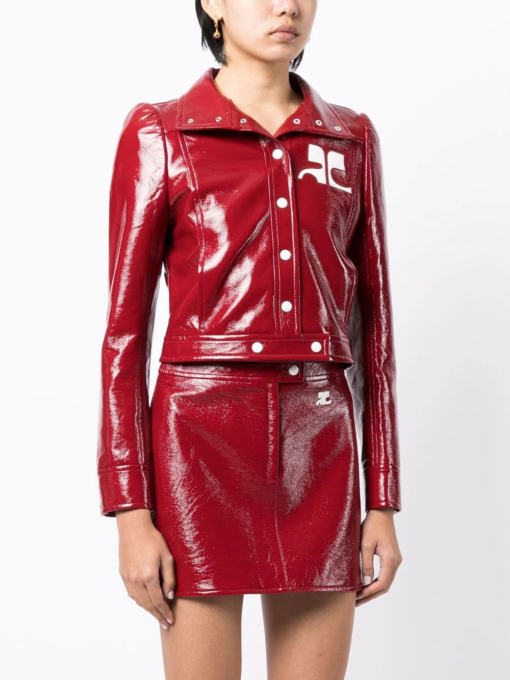 COURRÉGES WOMEN High-shine Finish Button-down Jacket Red - MAISONDEFASHION.COM