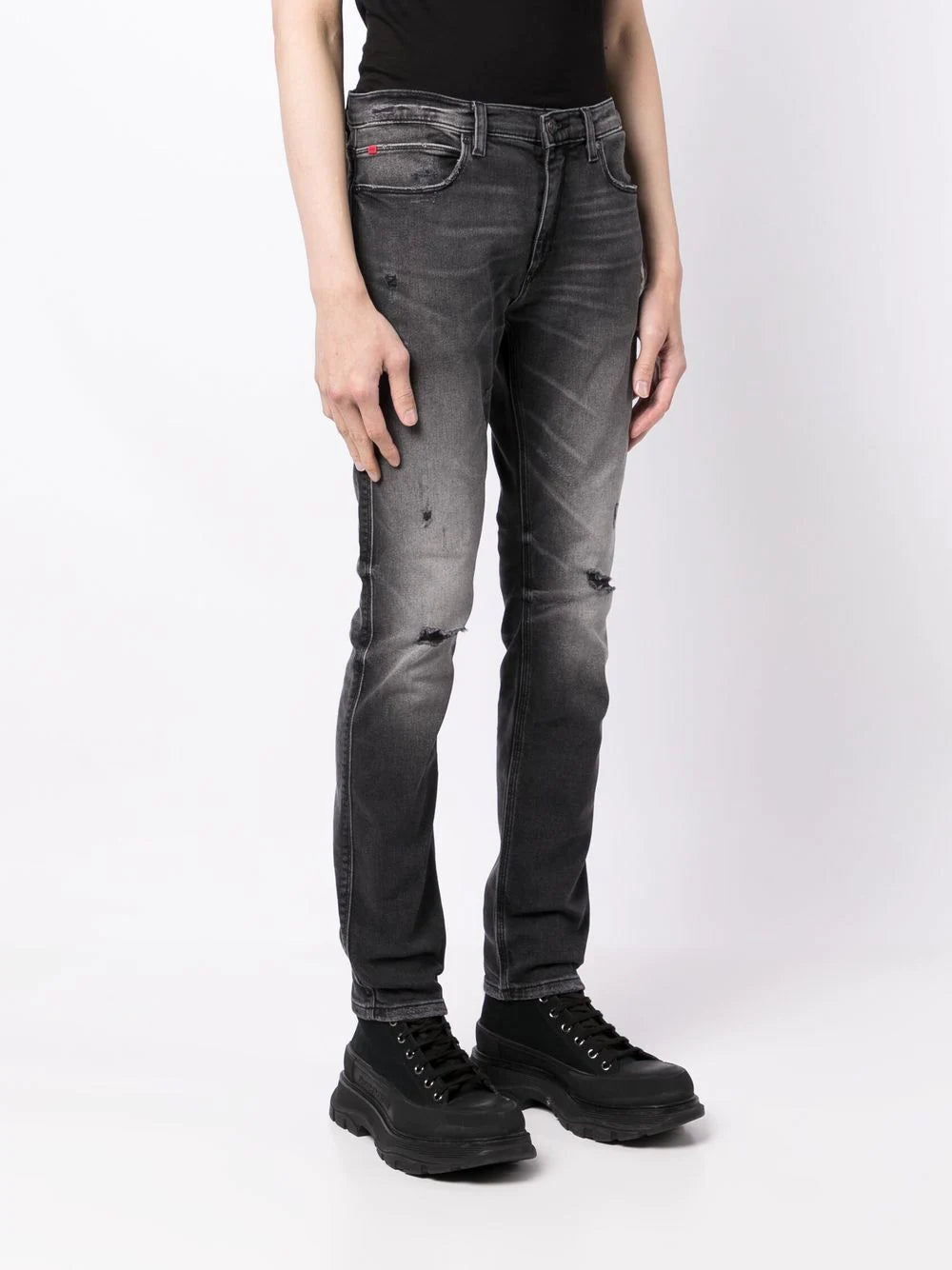 HUGO Distressed Straight-leg Trousers Black - MAISONDEFASHION.COM