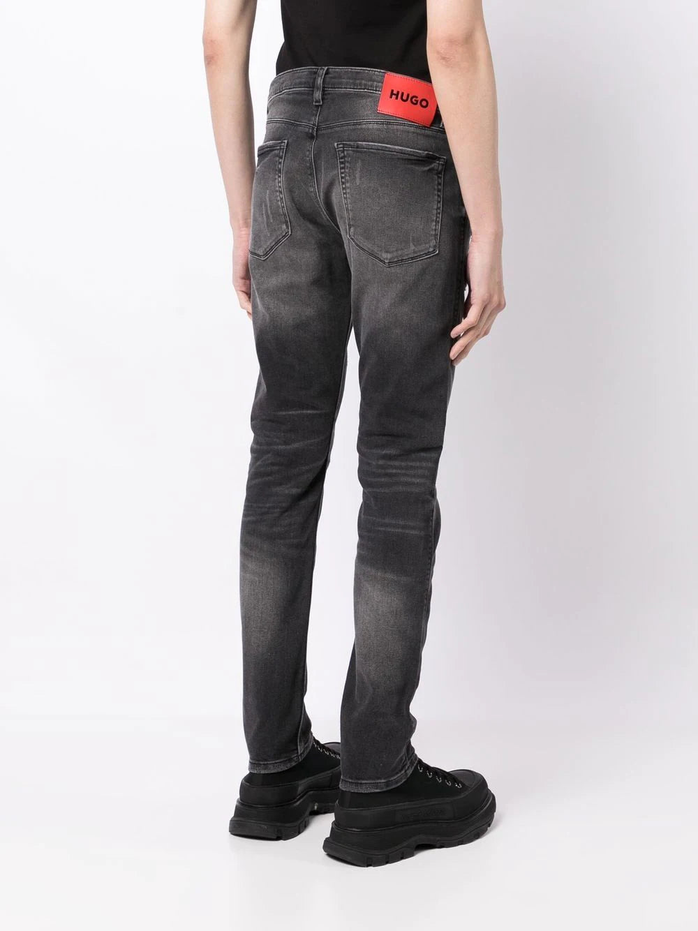 HUGO Distressed Straight-leg Trousers Black - MAISONDEFASHION.COM