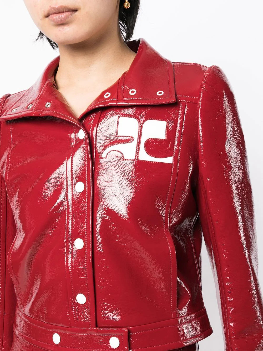 COURRÉGES WOMEN High-shine Finish Button-down Jacket Red - MAISONDEFASHION.COM