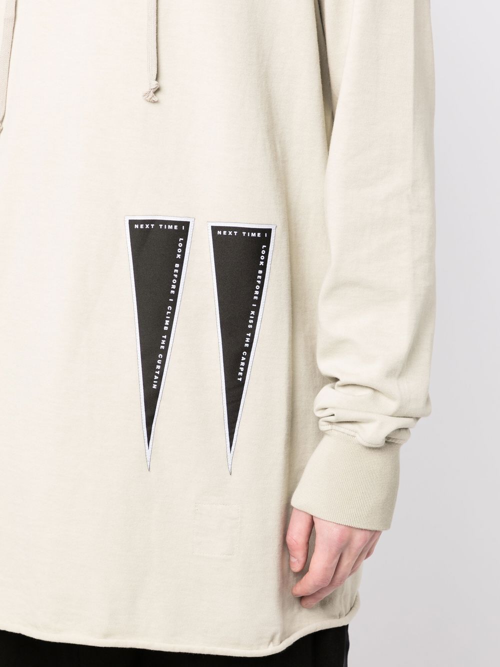 RICK OWENS DRKSHDW Patch-detail Cotton Hoodie Pearl - MAISONDEFASHION.COM