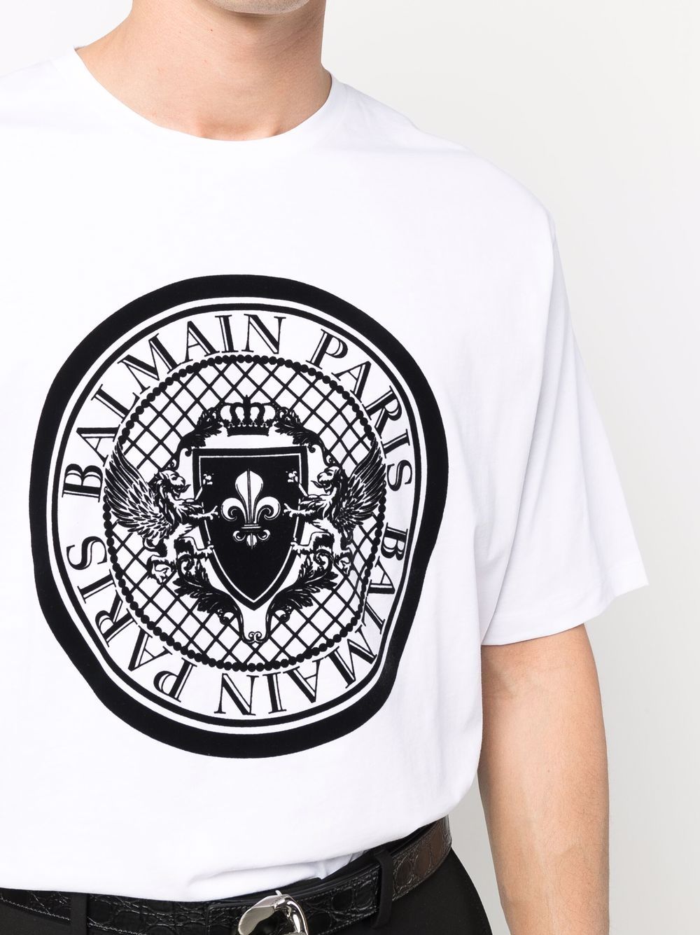 BALMAIN Coin Flock T-Shirt White - MAISONDEFASHION.COM