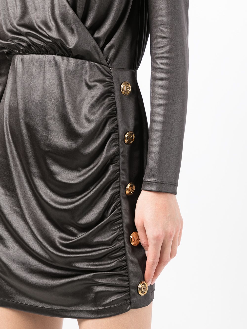 BALMAIN WOMEN Metallic draped padded-shoulder dress Black - MAISONDEFASHION.COM