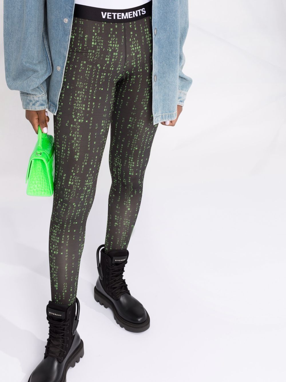 VETEMENTS WOMEN Green Code Leggings - MAISONDEFASHION.COM