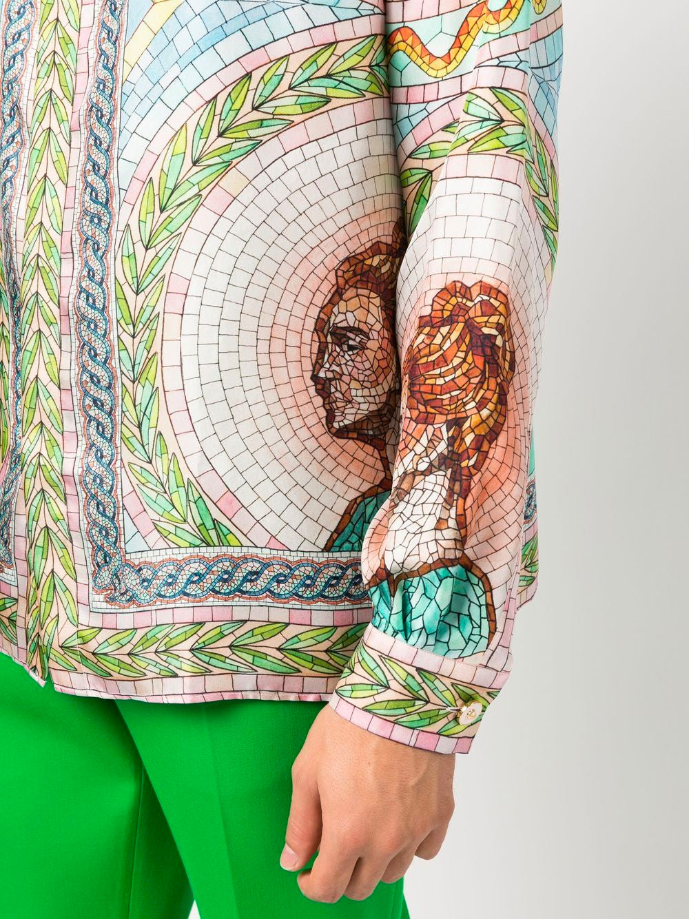 CASABLANCA Long Sleeve Silk Shirt Mosaics Grecques - MAISONDEFASHION.COM